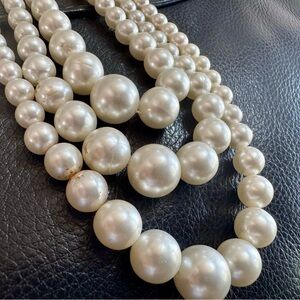 Vintage Japan 3 Strand Faux Pearl Necklace with Silver clasp 1950s Granny